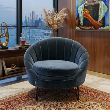 Lucky Furn Scalloped Velvet Accent Chair - Dusty Blue