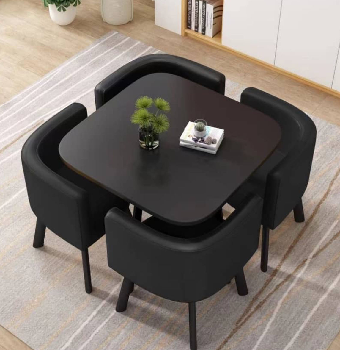 Modern Marble Top (MDF)Dining Table and Chairs Set 5pc (BLACK)