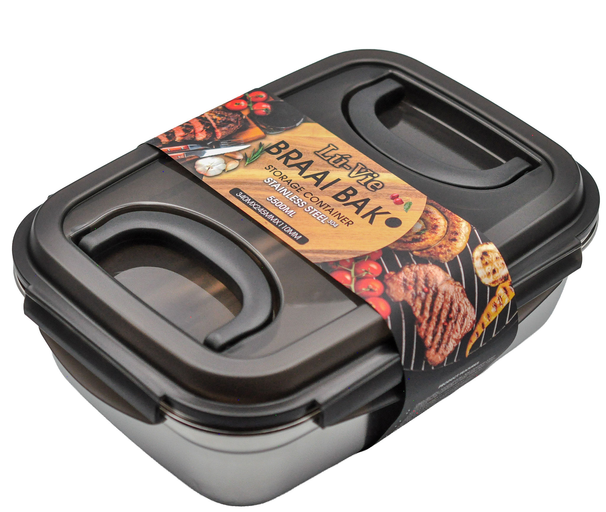 BRAAI BAK - Stainless Steel Food Storage Container - 5.5L