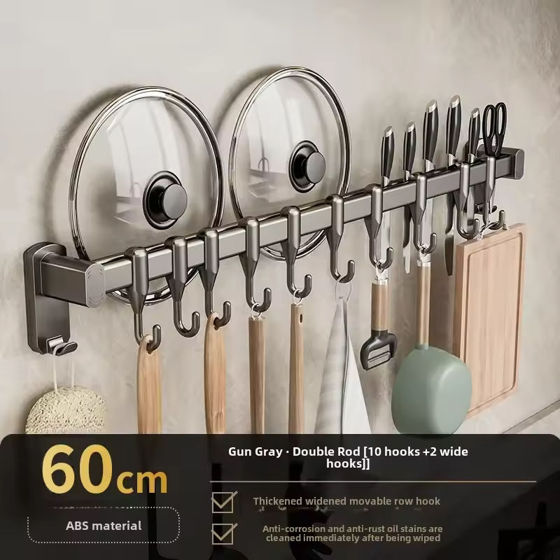 Kitchen Wall Organizer Rack with Hooks – No Drill Utensil & Knife Holder