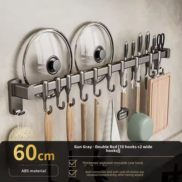 Kitchen Wall Organizer Rack with Hooks – No Drill Utensil & Knife Holder