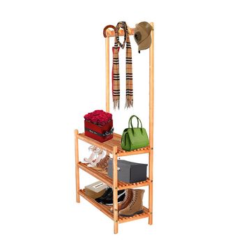 Coat Rack ,clothes with Bench Double 4 Hooks and underneath for Shoe