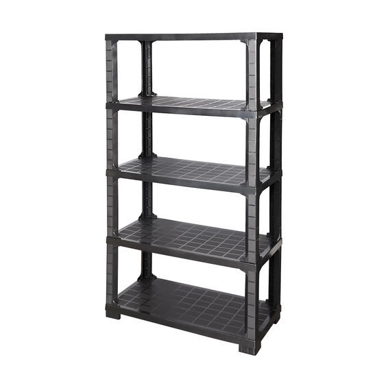 Heavy duty 5 tier plastic shelf black h173cmxw89cmxd45cm