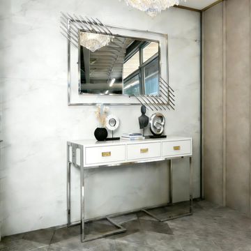 Madiega Furniture - Silver-Frame White Glossy Console & Mirror Set