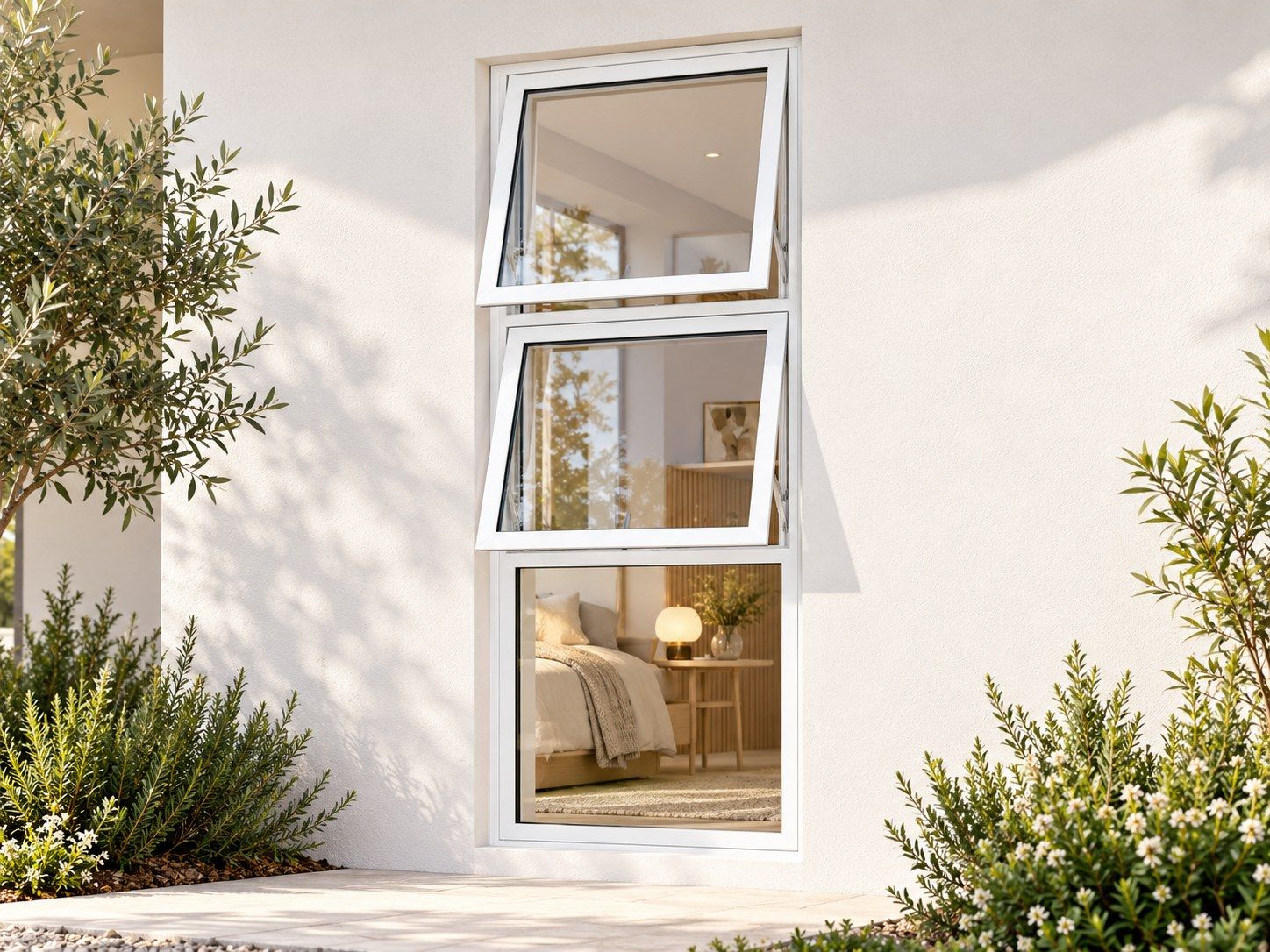 Kenzo Premium Top-Hung Aluminium Window - White, 600 1800 mm, Two Stacked Openers with Fixed Lower Pane, Clear Glass
