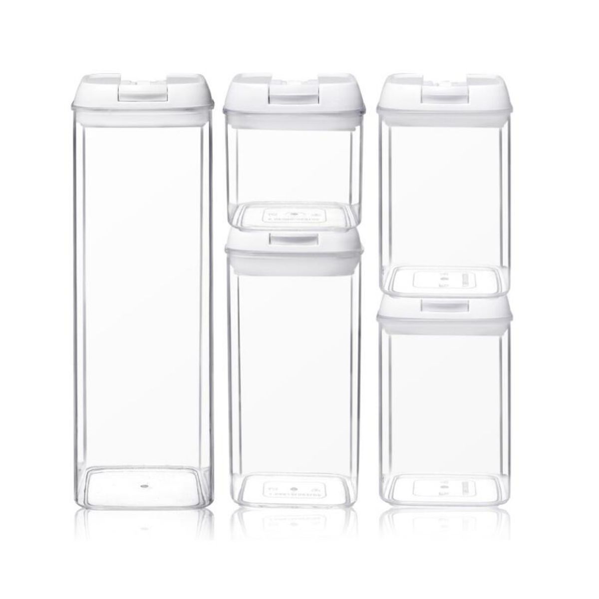 5 Airtight Pantry Food Storage Containers With Easy Lock Lids WHITE