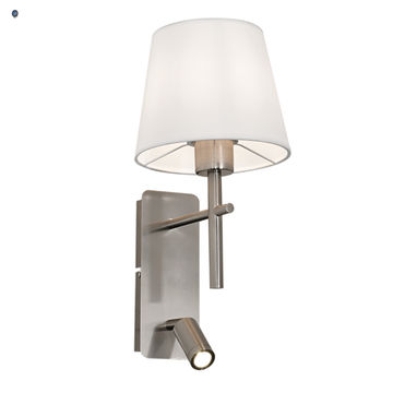 Satin Chrome Wall Bracket with White Fabric Shade and 2 Switches
