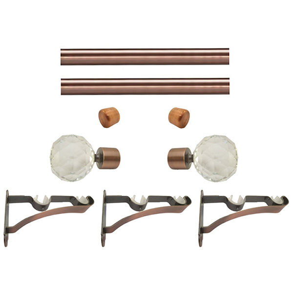 Matoc 28mm Double Pole Set - Crystal Ball Finials - Antique Copper - 2.0m