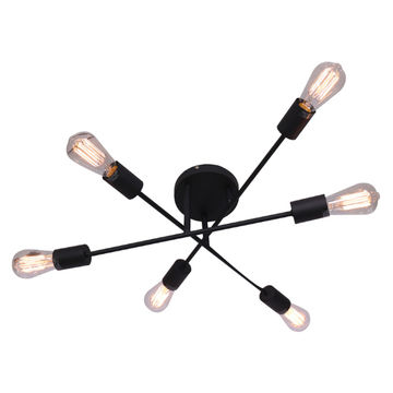 CEILING LIGHT-BLACK METAL 6 LIGHT CHANDELIER