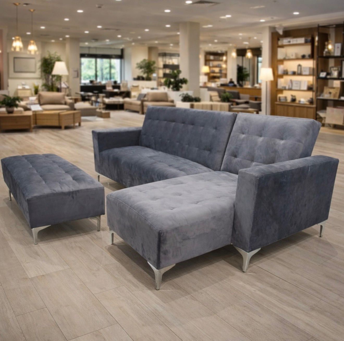 ASHER Grey Velvet Corner Sleeper Couch