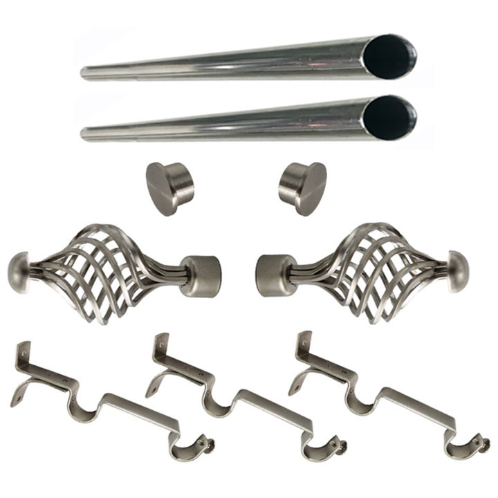 Matoc 25mm Double Curtain Pole Set -SIlver -Dbl extend brkts -Swirl Finials -5.0m