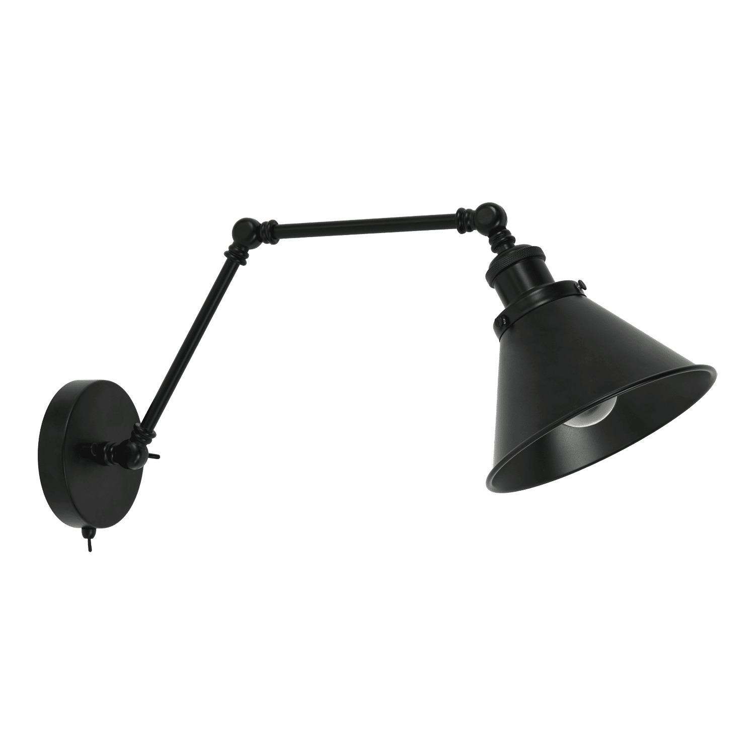 Zebbies Lighting Parker Black Wall Light with Adjustable Arm and On/Off Switch