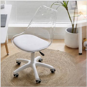 Madiega Furniture - Clear Acrylic Swivel Office Chair with White Padded Seat & Rolling Base