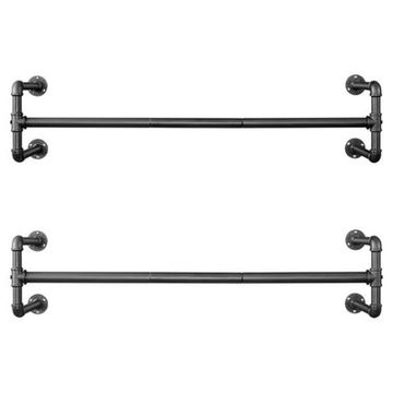 Industrial Wall-Mounted Clothes Rail – Black, 2-Pack, Heavy-Duty