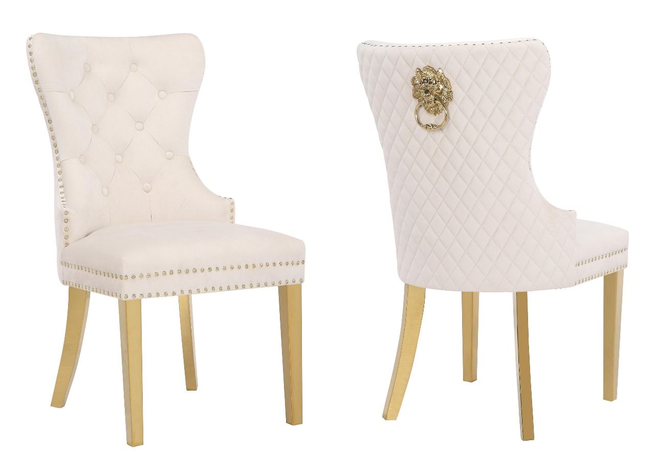 KC FURN Haven Dining Chair with Velvet Upholstery cream (set of 2 - gold legs)