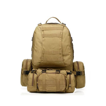 Tactical Backpack with 3 Molle Bags (55L) - Khaki