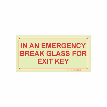 Photoluminescent 190mm Safety Sign F43 In An Emergency Break Glass For Exit Key