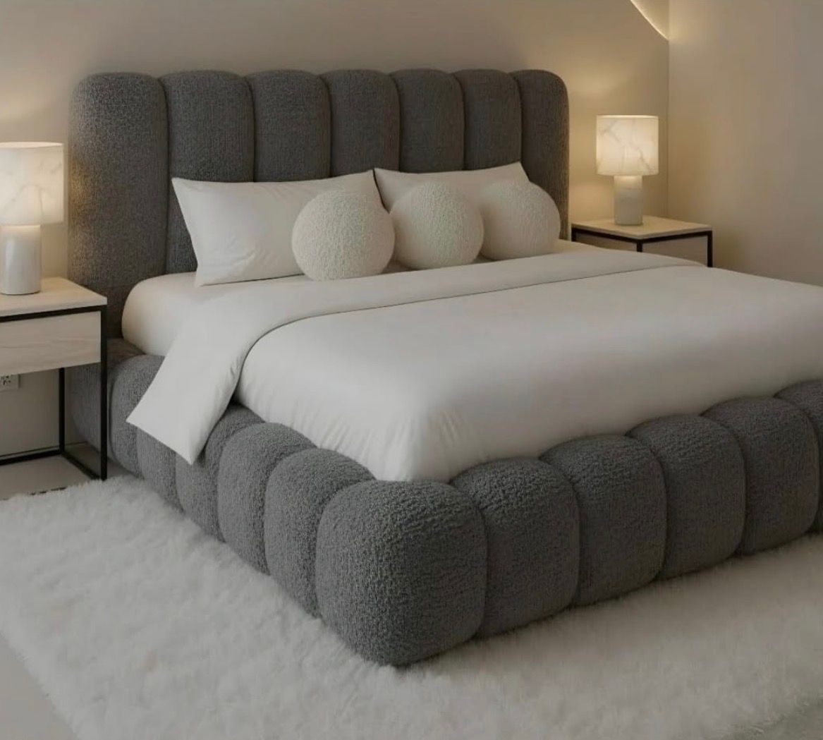 Funara Bubble Sleigh bed - Dark Grey - Fabric - Queen