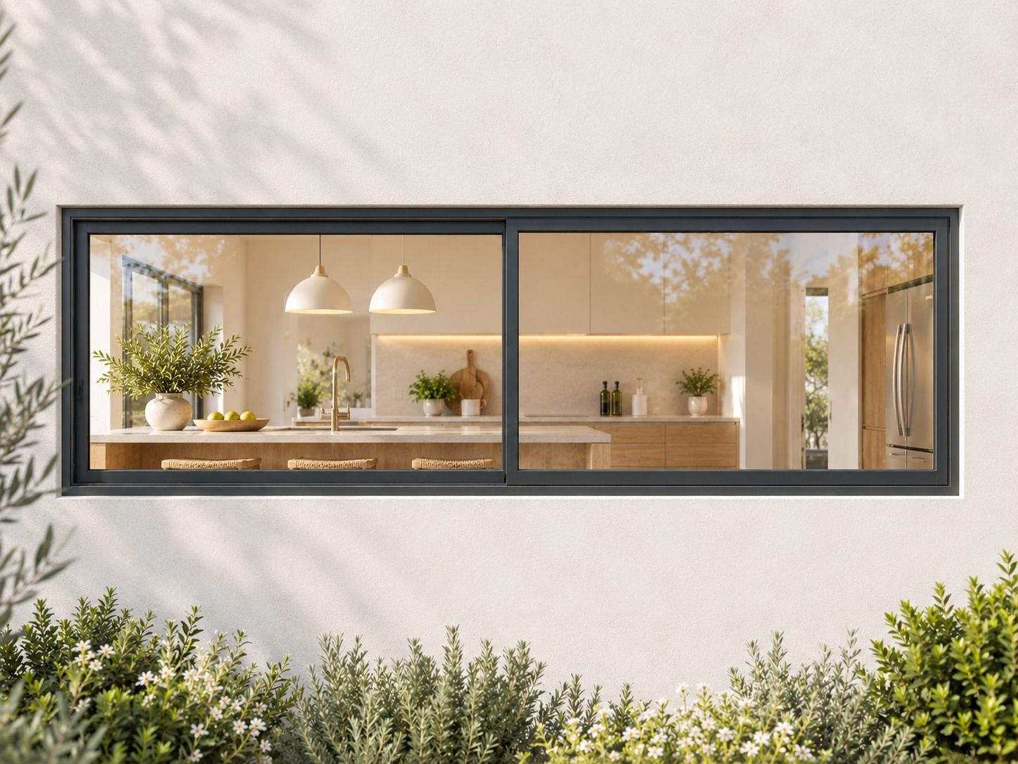Kenzo Aluminium Sliding Window - Charcoal, 2100 600 mm, Two Sliding Panels