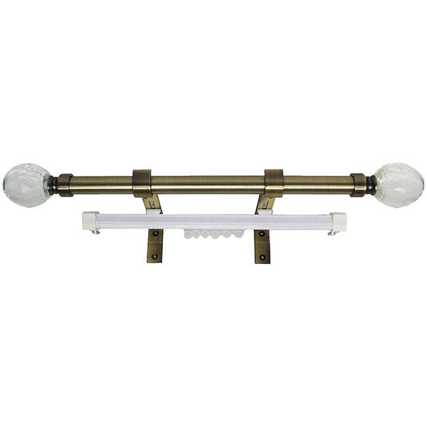 Matoc 25mm Pole and Single Rail Kit - Crystal Globe Finials - Antique Brass - 3.0m