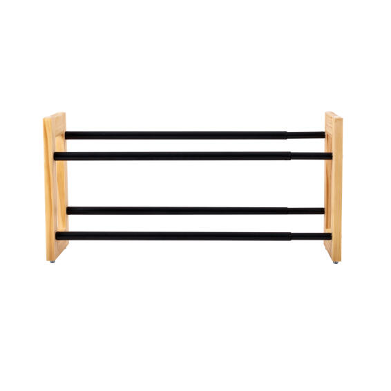 Spaceo flacky extendable shoe rack black & wood w55-75cmxd20.5cmxh32cm