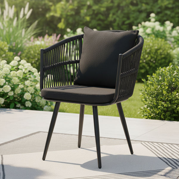 GOF Furniture Siena Outdoor Rope Chair – Black Aluminium Patio & Garden Dining Chair