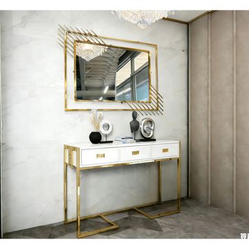 Madiega Furniture - Gold-Frame White Glossy Console & Mirror Set