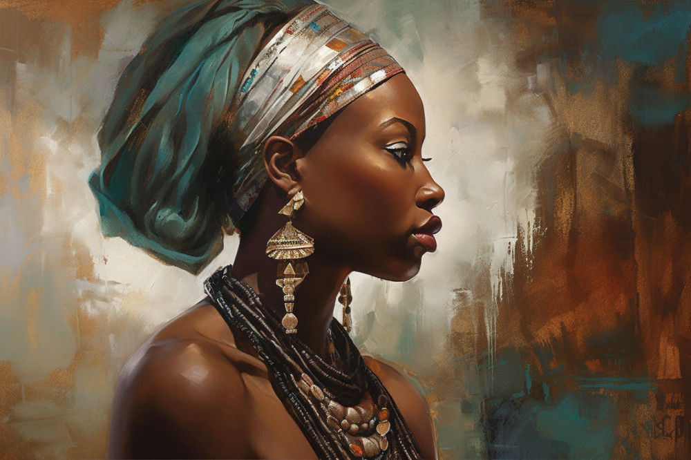 Canvas Wall Art - African Woman in Traditional Attire - A1487 - [120 x 80 cm]