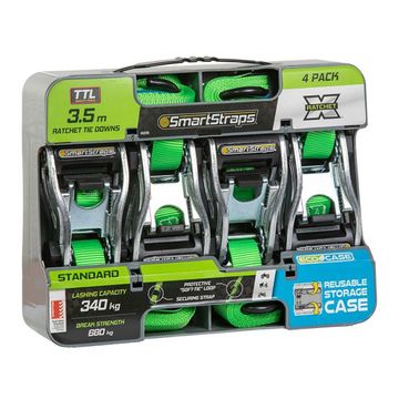 SmartStraps - 3.5m RatchetX Pad Tie Downs - Green - 4 Pack