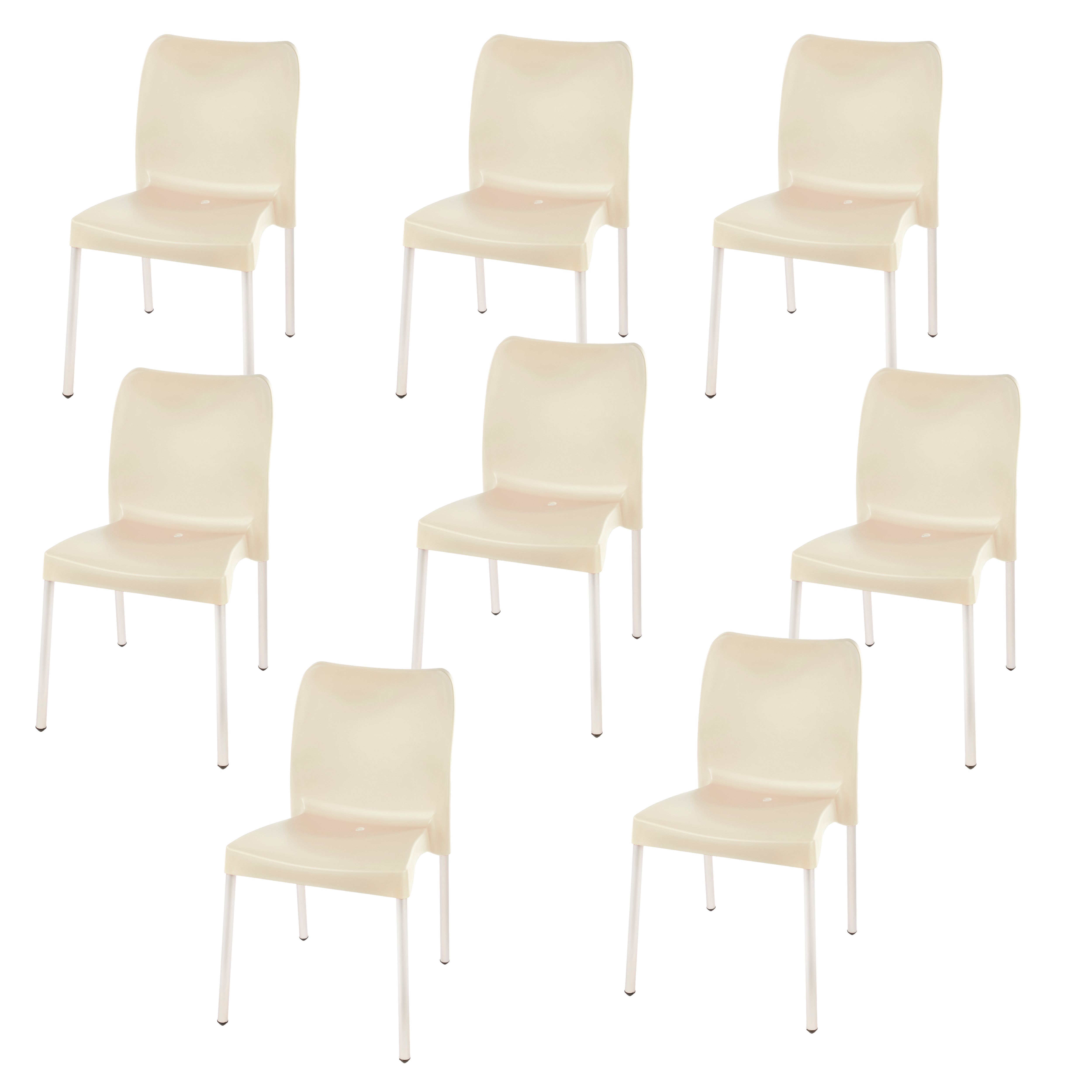 Florence Heavy  Duty Plastic Bistro Chair / Patio Chair / Garden Chair / Stackable - NO ARMRESTS - BEIGE  - Set of 8