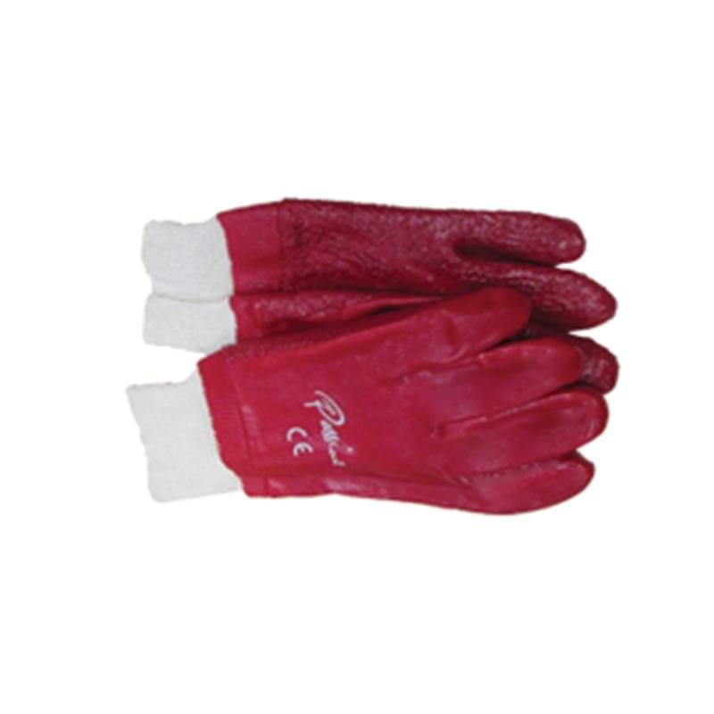 Glove PVC Terry Red, Rough Palm, Knit Wrist 50mm - 3 Pack