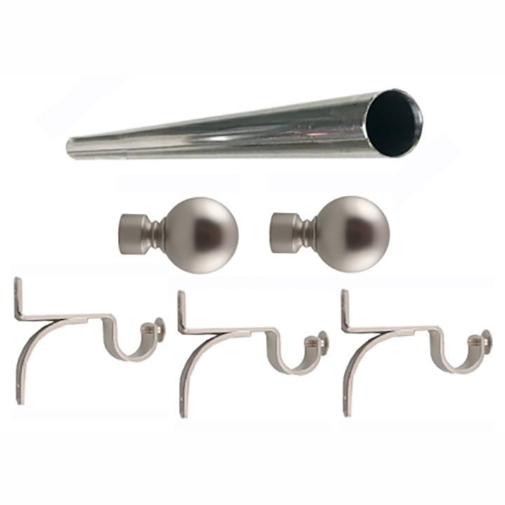 Matoc 25mm Single Curtain Pole Set - Silver - Ball Finials - 6.0m