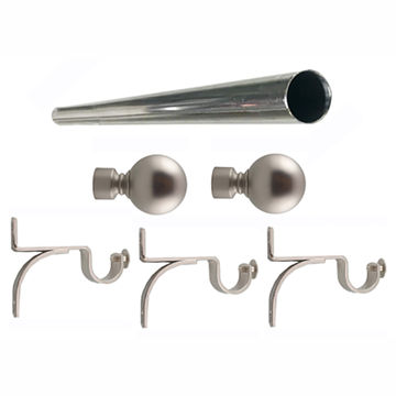 Matoc 25mm Single Curtain Pole Set - Silver - Ball Finials - 6.0m