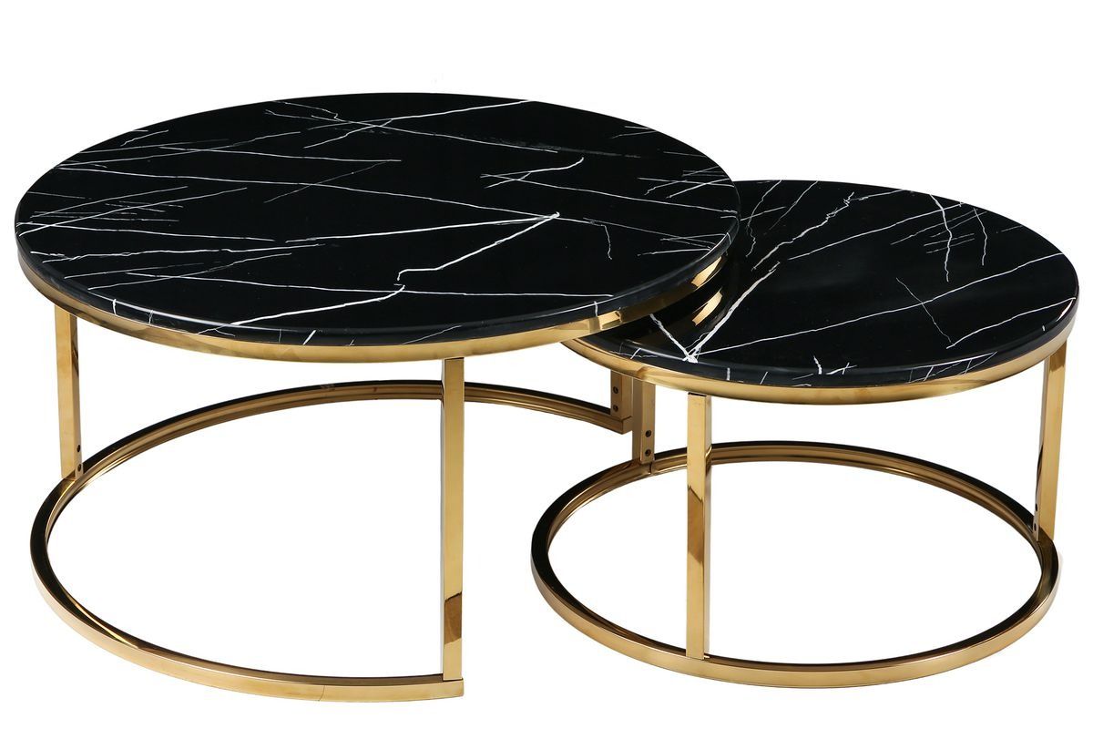 Woodly Marble 2 round Nesting Tables Set