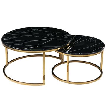 Woodly Marble 2 round Nesting Tables Set