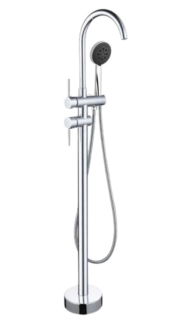 FLOOR MOUNTED BATH MIXER WITH HAND SHOWER - CHROME