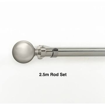 Silver Single Curtain Rod Set -Ball Finial 2.5m
