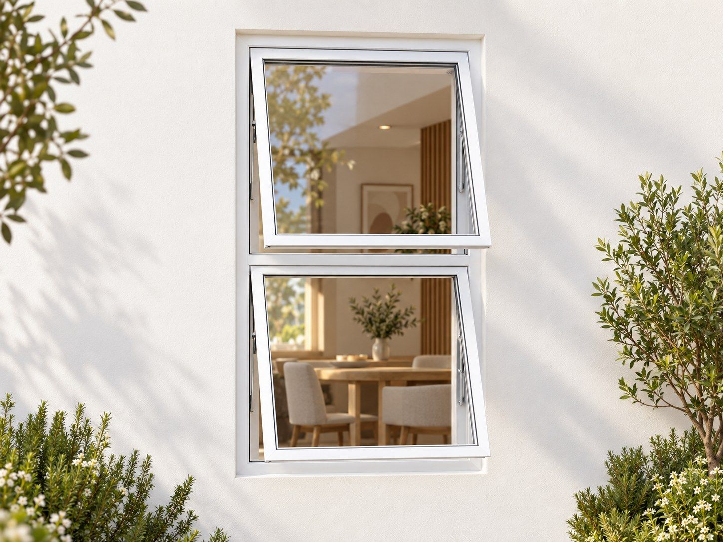 Kenzo Premium Top-Hung Aluminium Window - White, 900 1200 mm, Two Stacked Openers, Clear Glass
