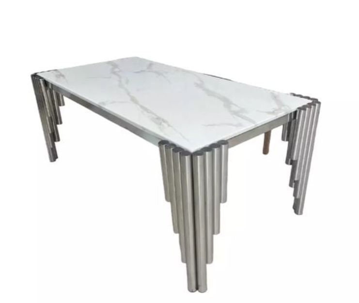 Berkley Marble Top Dinning Table -Silver
