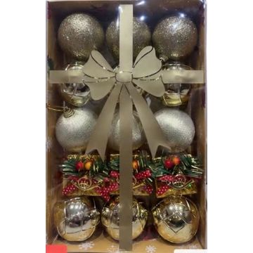Christmas Tree Ornaments Set, Red and Gold Glitter Baubles, 12 Pieces, Holiday Decorations
