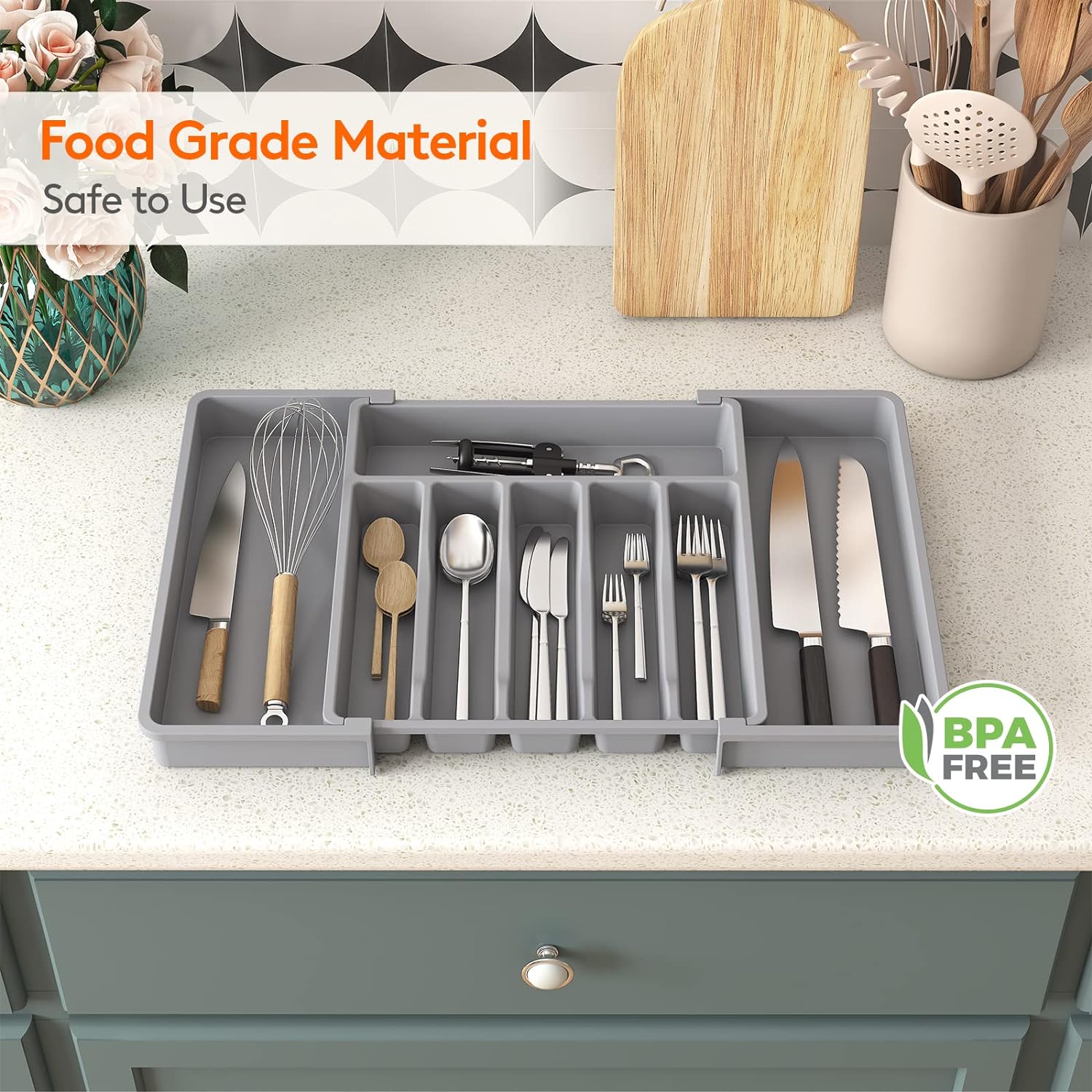 Extendable Cutlery Drawer Tray - Grey - Fine Living