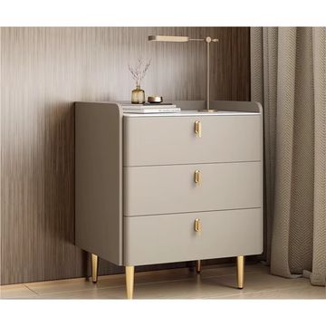 Madiega Furniture - Beige & Gold Three‑Drawer Modern Console
