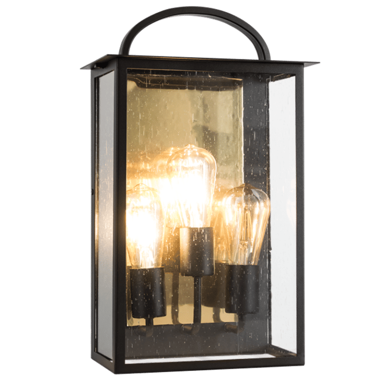Metal Half Lantern with Clear Speckled Glass