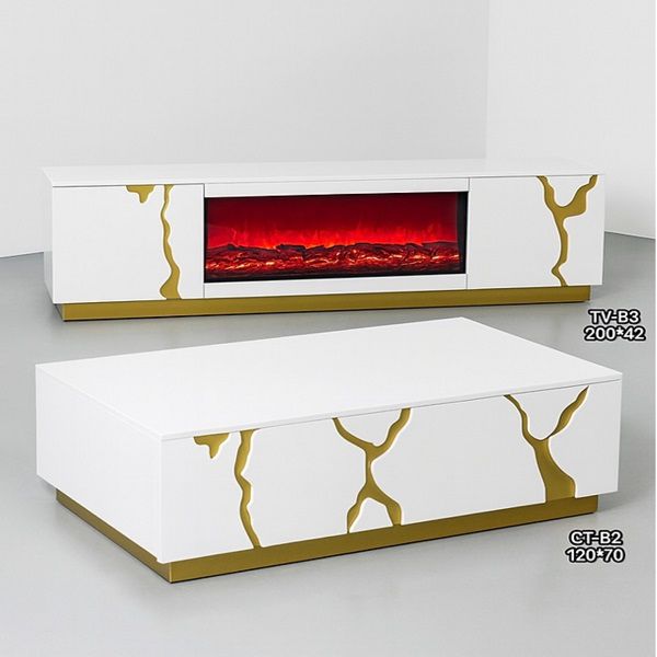 Prestige Home - Vantira TV Stand and Coffee Table Set (White and Gold) Combo Set