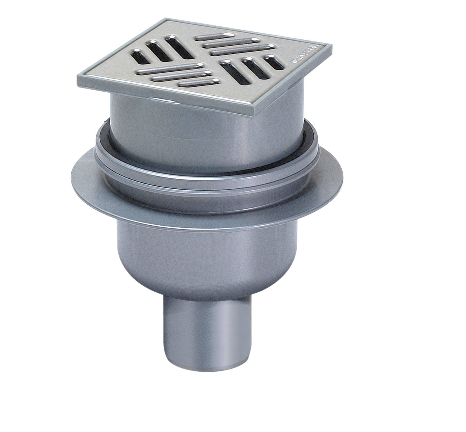 Bathroom Shower floor drain 50mm vertical outlet, slotted stainless steel grid 100x100 mm