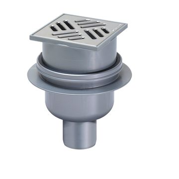 Bathroom Shower floor drain 50mm vertical outlet, slotted stainless steel grid 100x100 mm