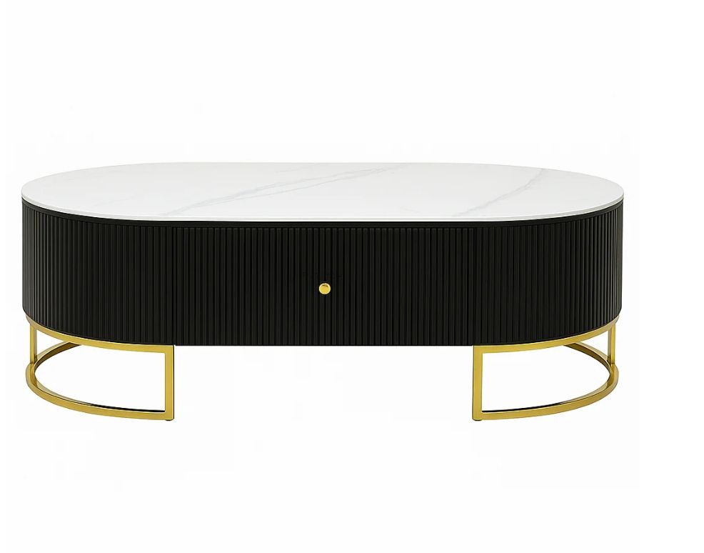 White Marble Top Black Coffee Table