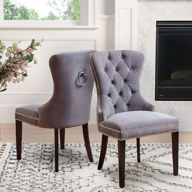 Peterse Modern Velvet High-End Nailhead Dining Chair(set of 2)