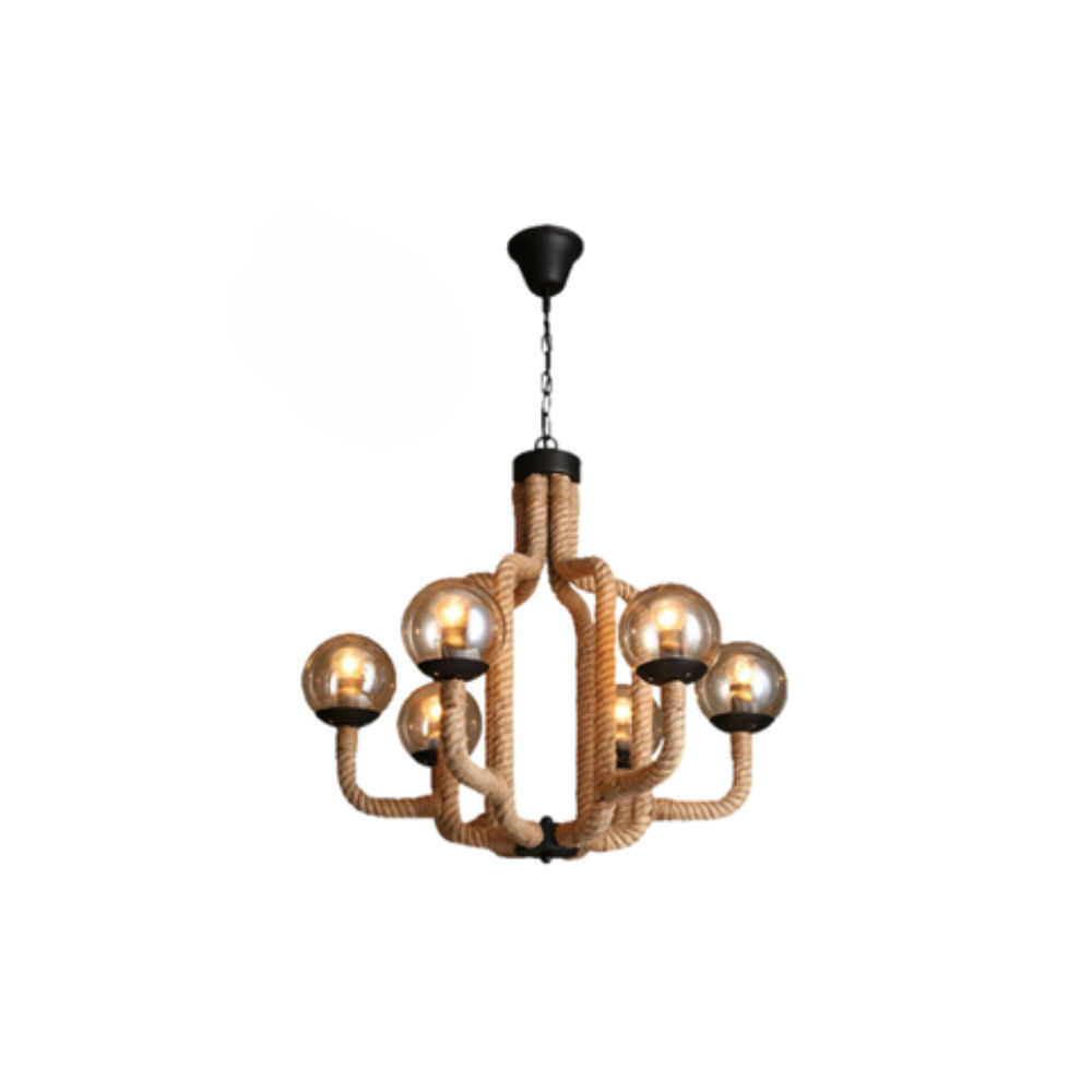 Pendant Chandelier Industrial Rope 6 Lights Hanging with Glass Shade