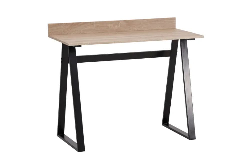 Compact Home Office Desk – Wooden Study & Computer Desk with Oak Top & Black Frame